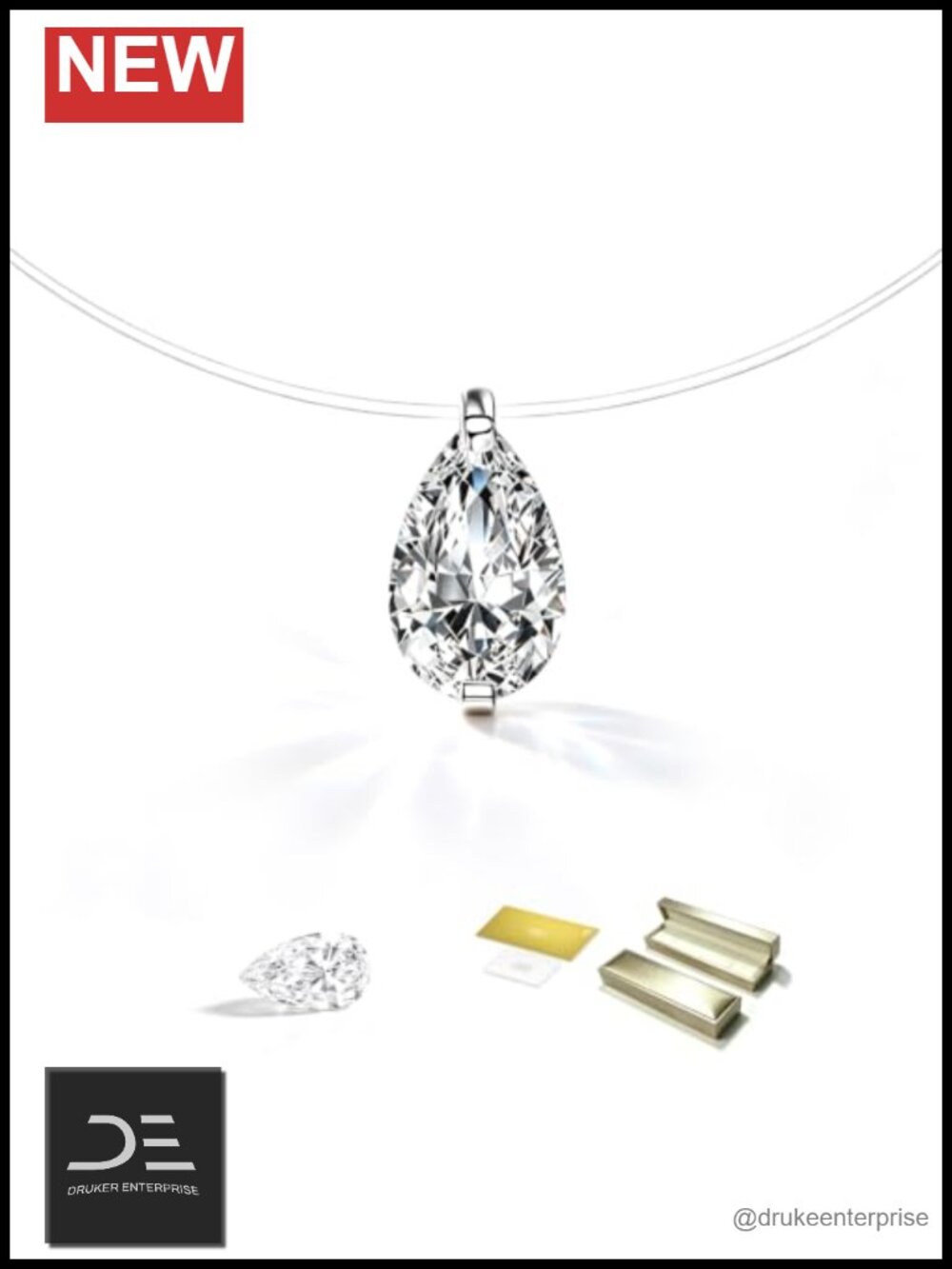 Pear Cut Moissanite Pendant Necklace, Sterling Silver Chain, Floating